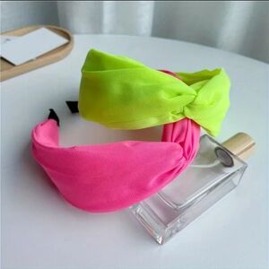 Headbands Fluorescent Neon Cross Fabric 2pc Set Neon Pink and Neon Green